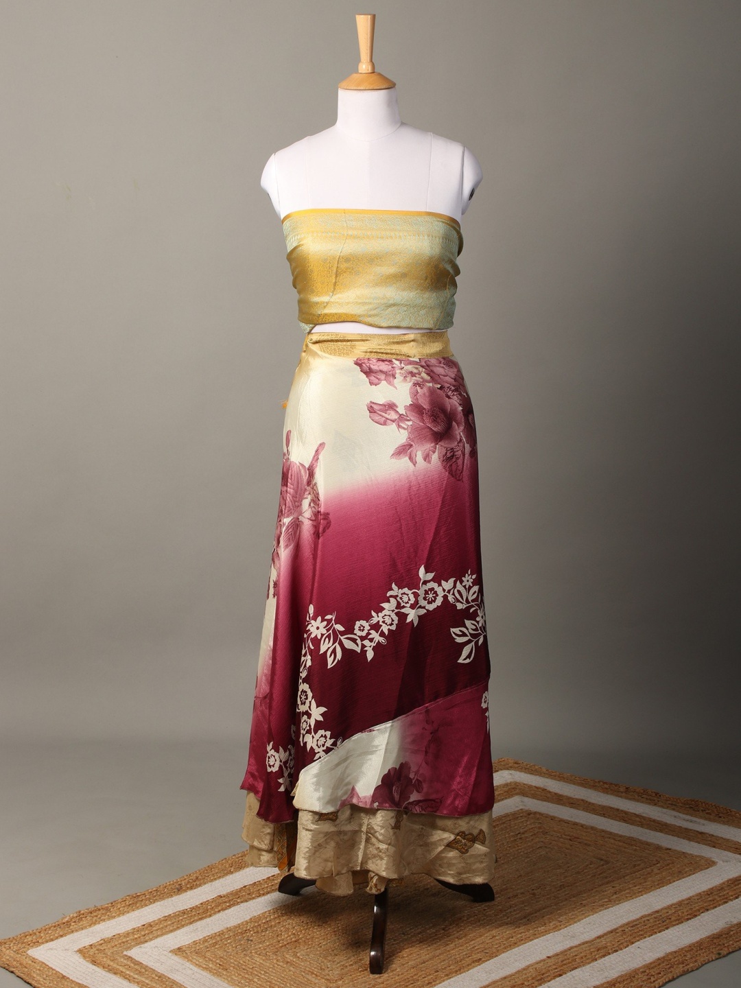 

Exotic Printed Reversible Wrap Around Maxi Skirts, Cream