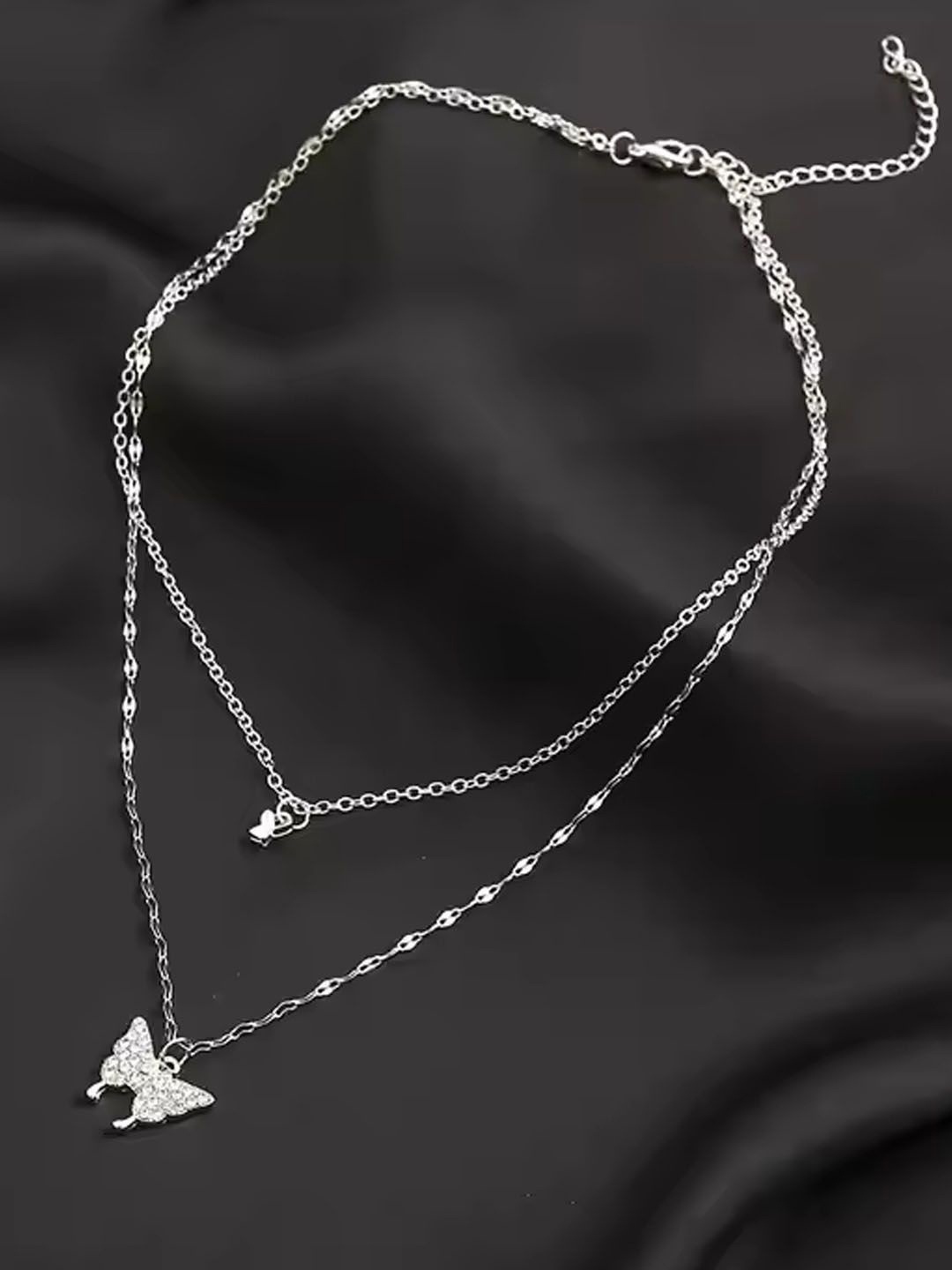 

StyleCast Silver-Toned & White Stone Studded Elegant Layered Minimal Chain