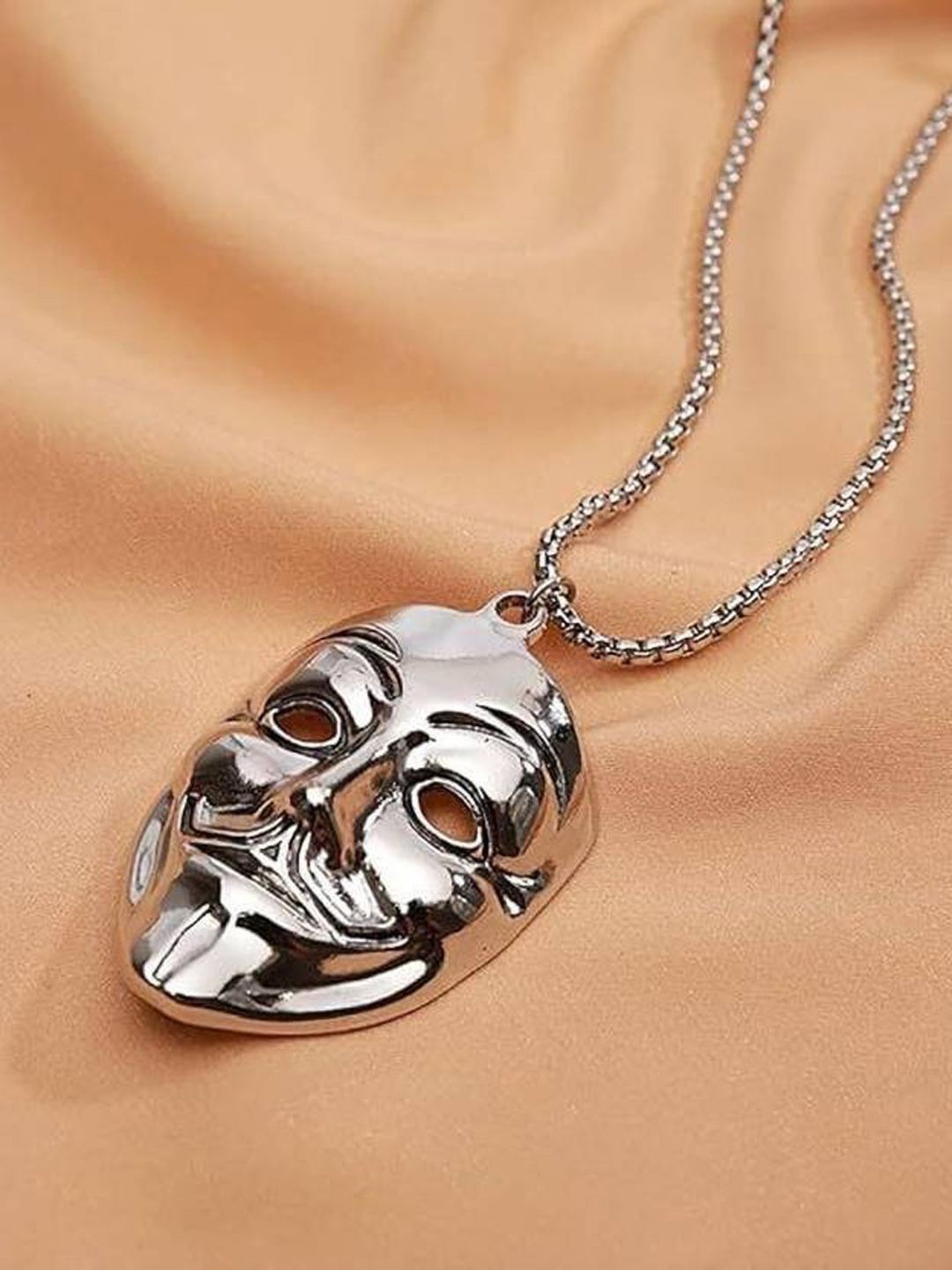 

FIMBUL Men Sterling Silver-Plated Quirky Mask Pendant With Chain