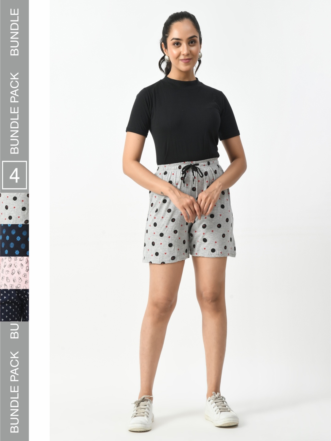 

BAESD Women Pack of 4 Floral Printed High-Rise Cotton Shorts, Grey