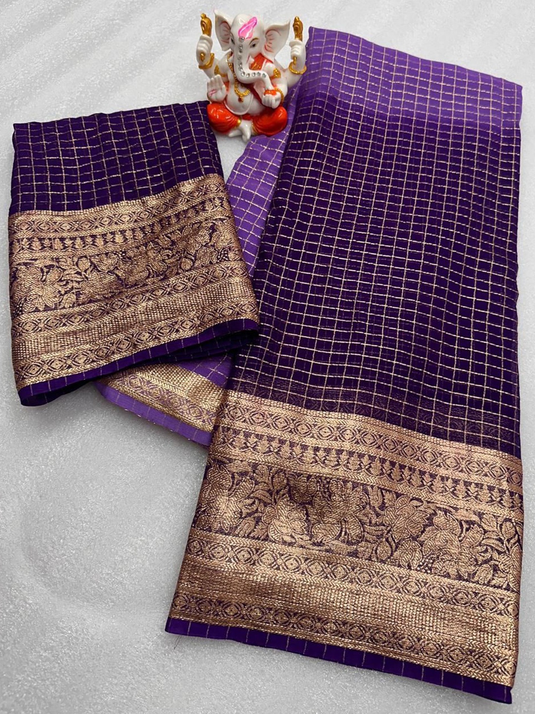 

PAYAL CREATION Checked Zari Pure Georgette Maheshwari Saree, Blue