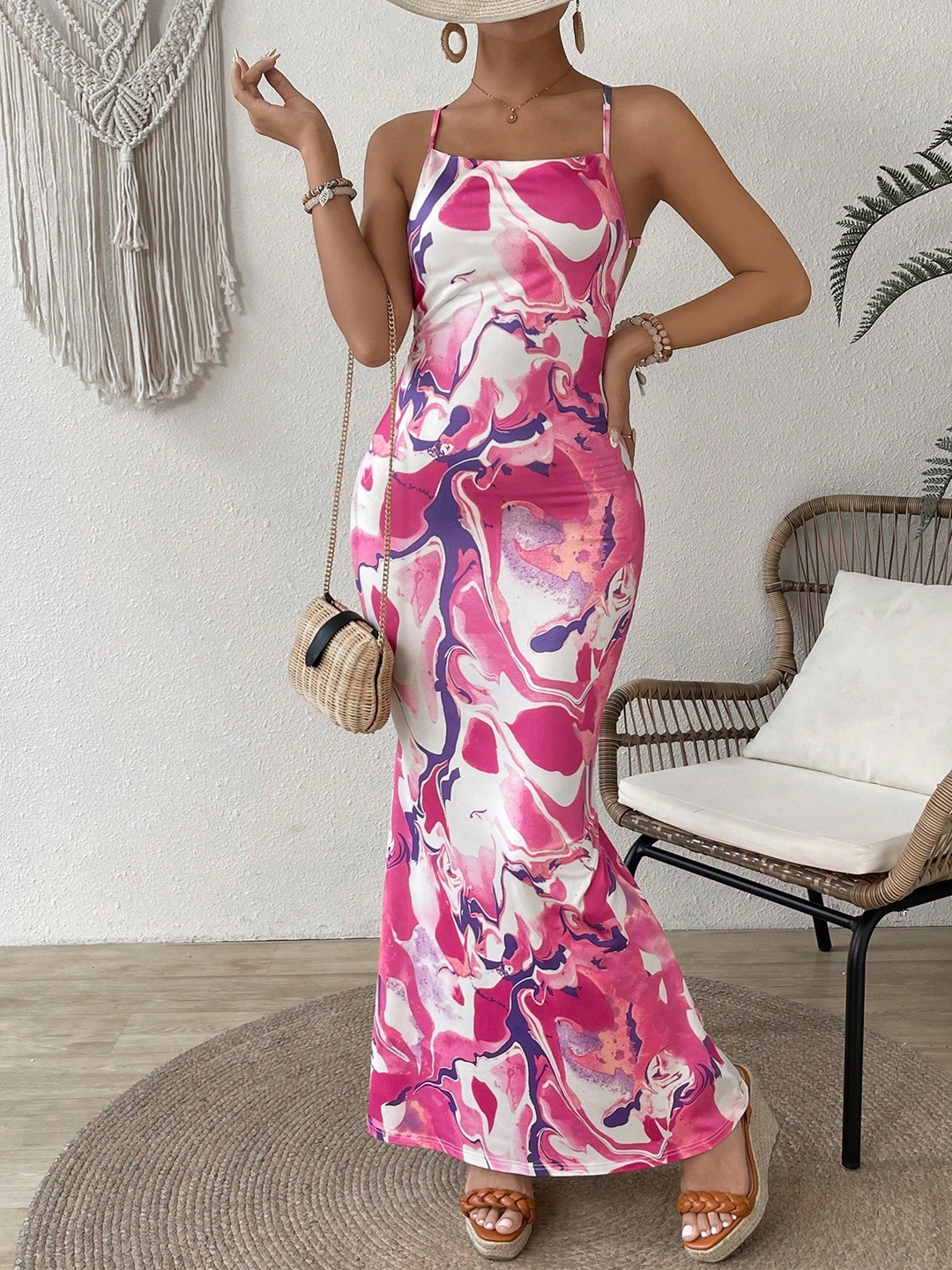 

TANDUL Printed Maxi Dress, Pink