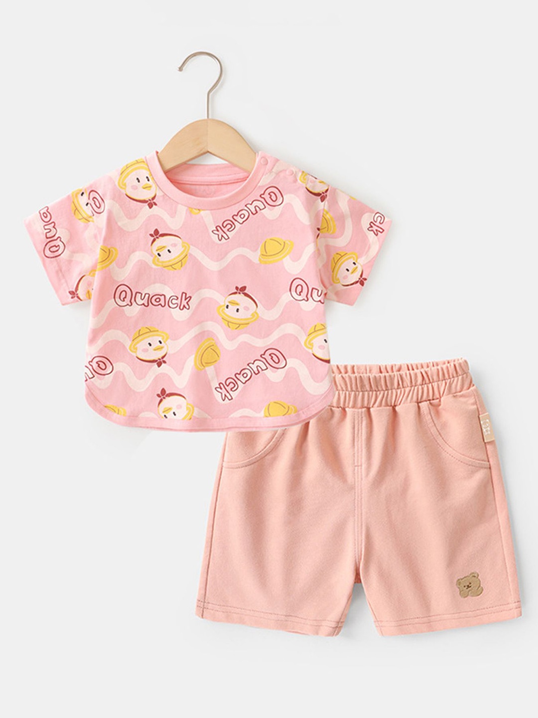 

LULU & SKY Girls Printed Pure Cotton T-Shirt With Shorts, Pink