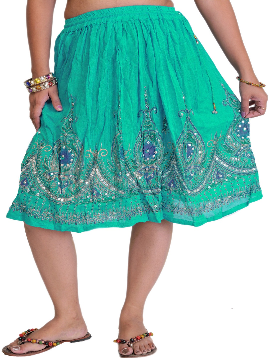 

Exotic India Embroidered A-Line Midi Skirts, Green