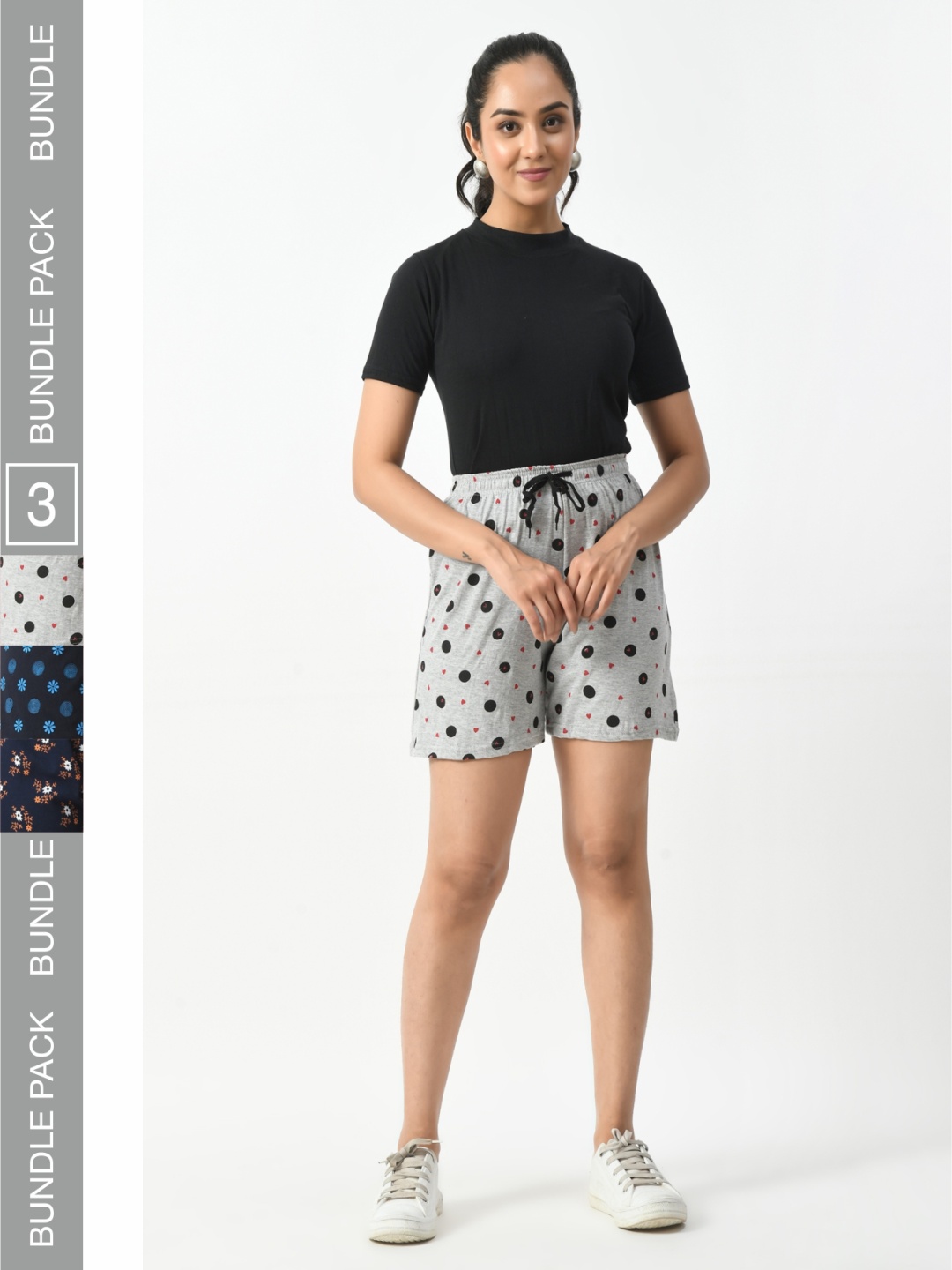

BAESD Women Pack of 3 Floral Printed High-Rise Cotton Shorts, Grey