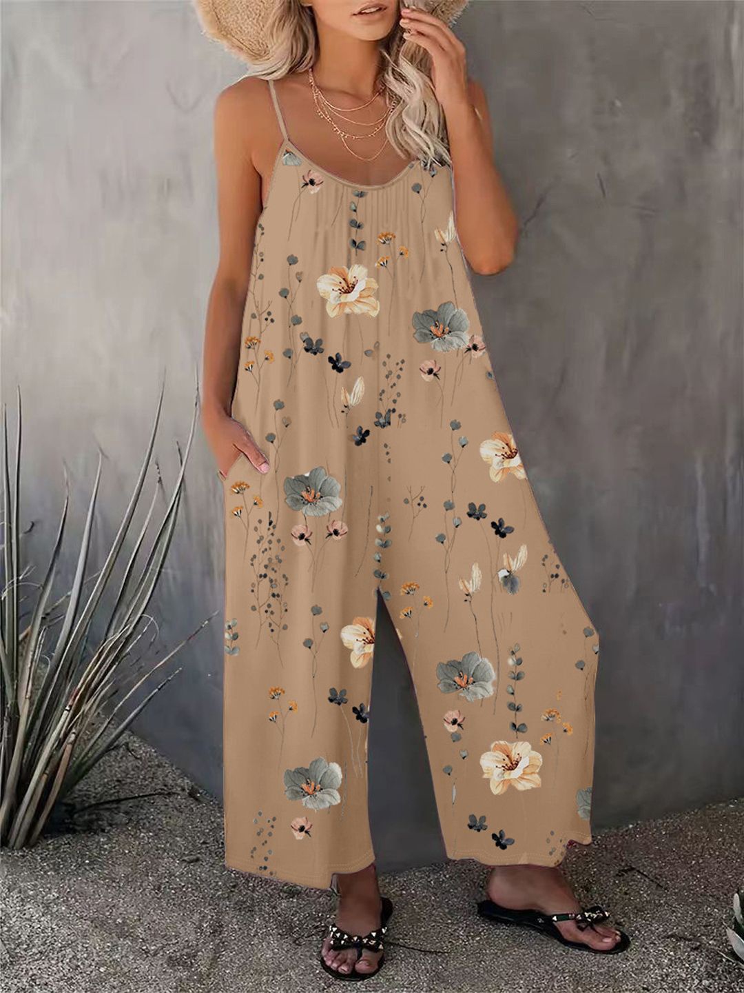 

StyleCast Printed Basic Jumpsuit, Brown