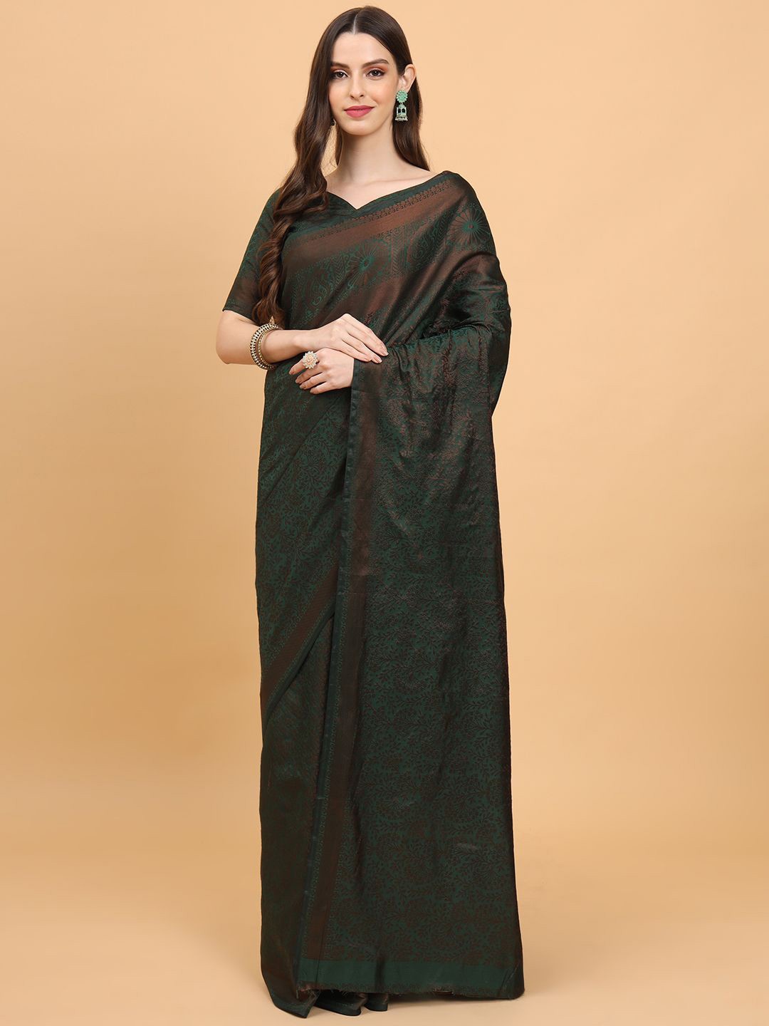 

Melok Woven Design Zari Art Silk Banarasi Saree, Green