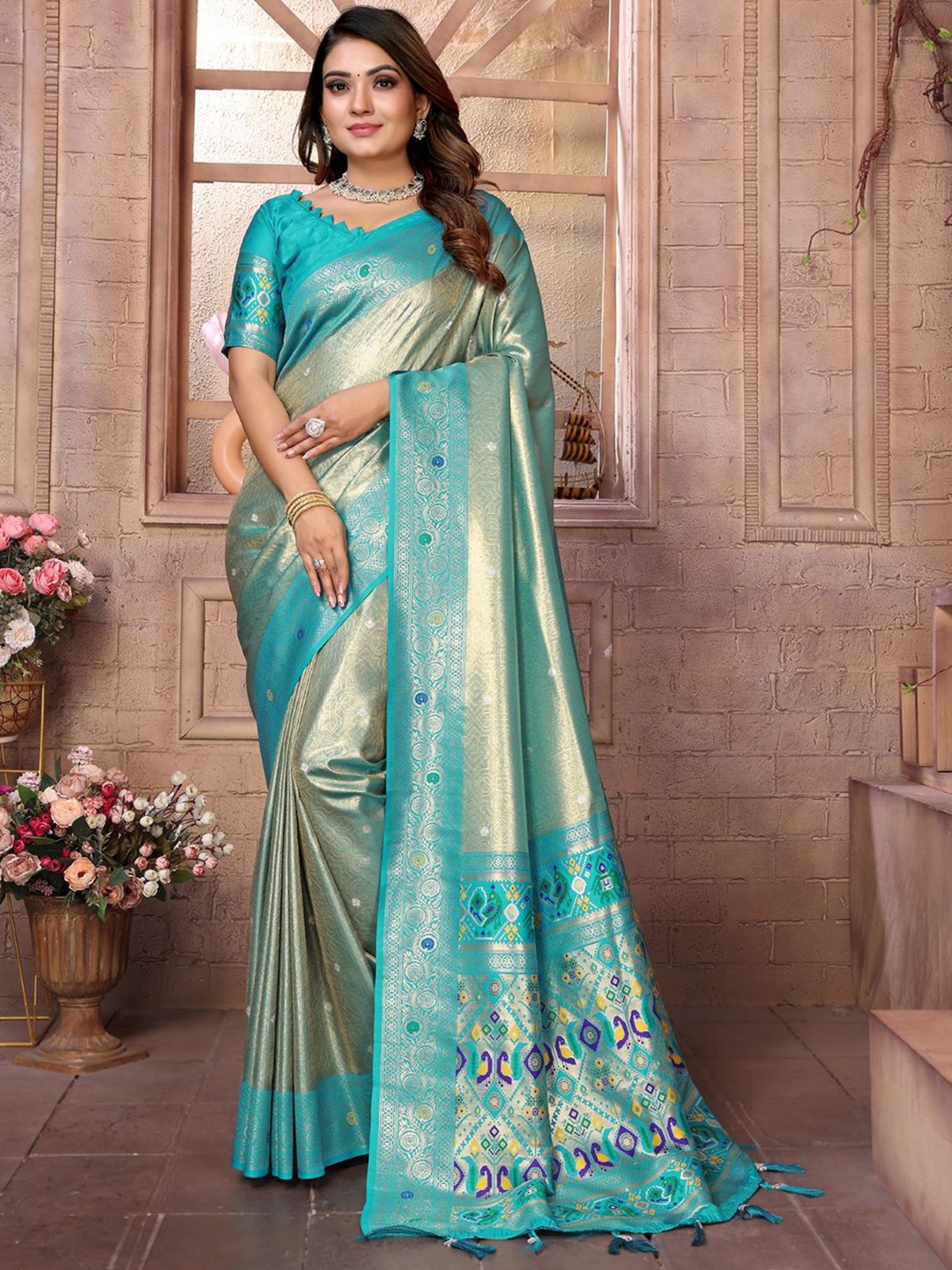 

Mitera Woven Design Zari Silk Blend Banarasi Saree, Blue