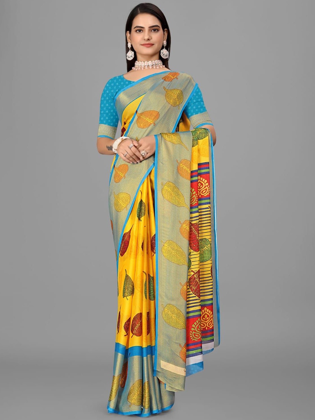 

MANSUBHA Ethnic Motifs Zari Silk Blend Banarasi Saree, Blue