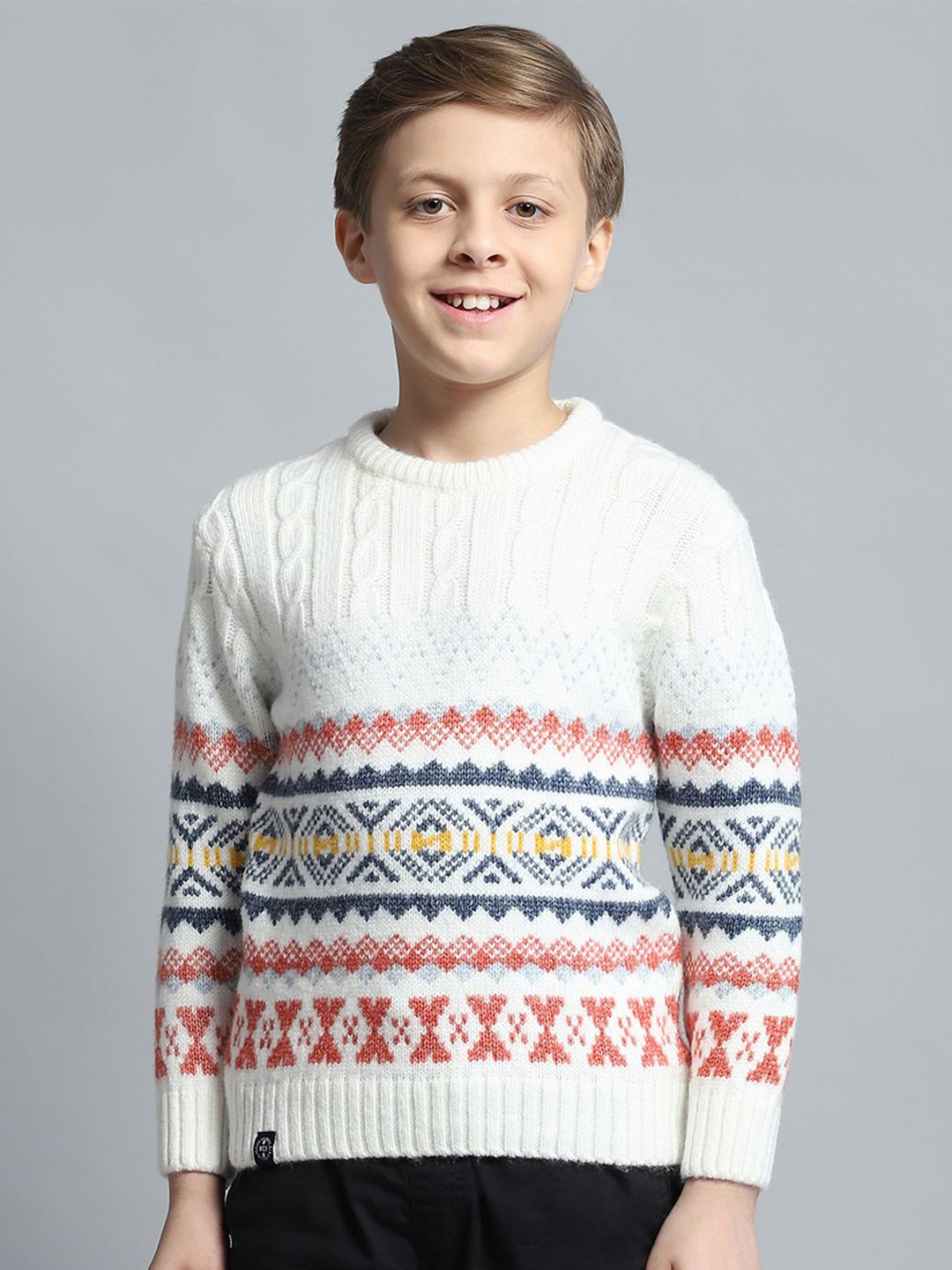 

Monte Carlo Boys Cable Knit Woollen Pullover, Off white