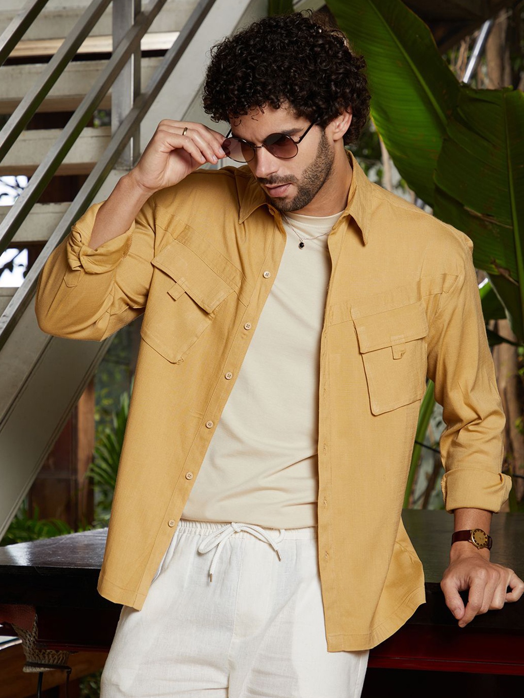 

Campus Sutra Men Comfort Fit Solid Pocket Detailing Cotton Casual Shacket, Yellow
