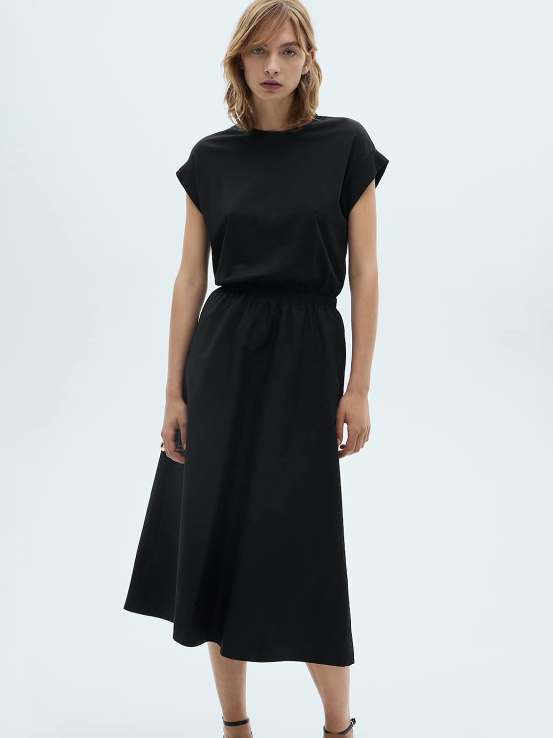 

MANGO Pure Cotton A-Line Midi Dress, Black