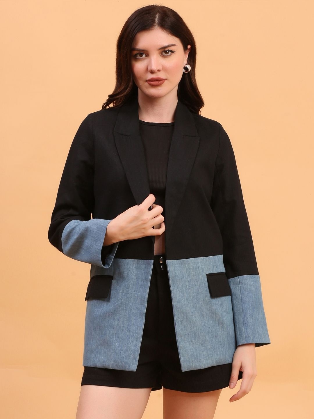 

ECO LEAS BY SHIPRA Tailored-Fit Notched Lapel Single Breasted Linen Blazers, Black