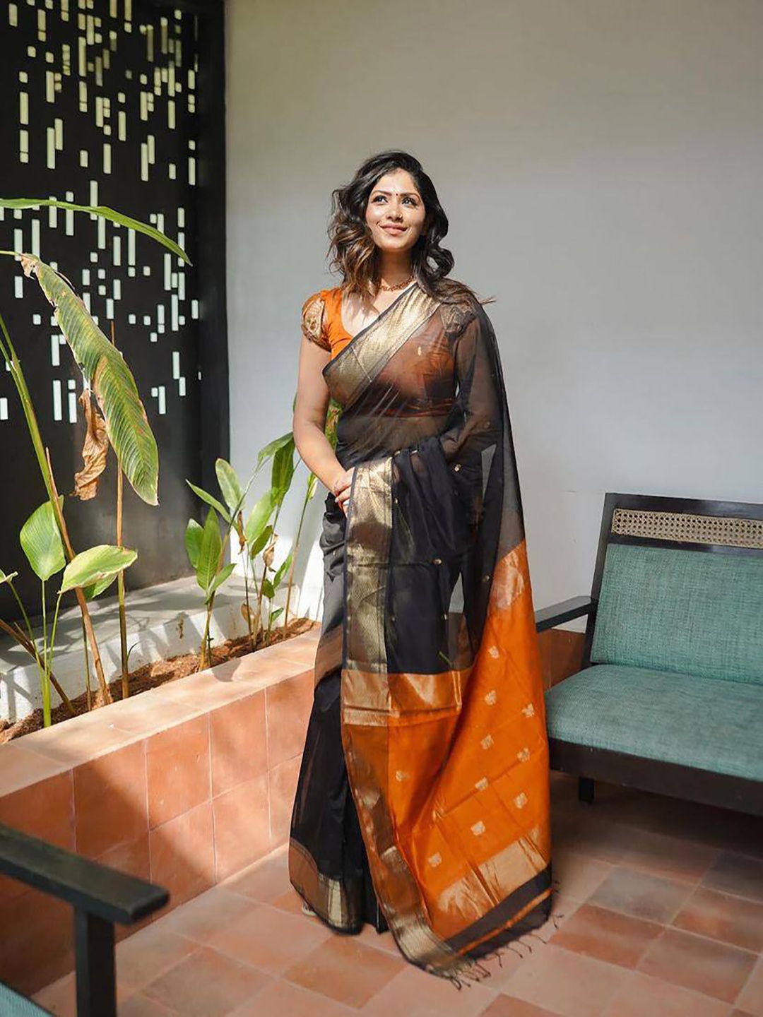 

Anjaneya Sarees Woven Design Zari Silk Cotton Saree, Black
