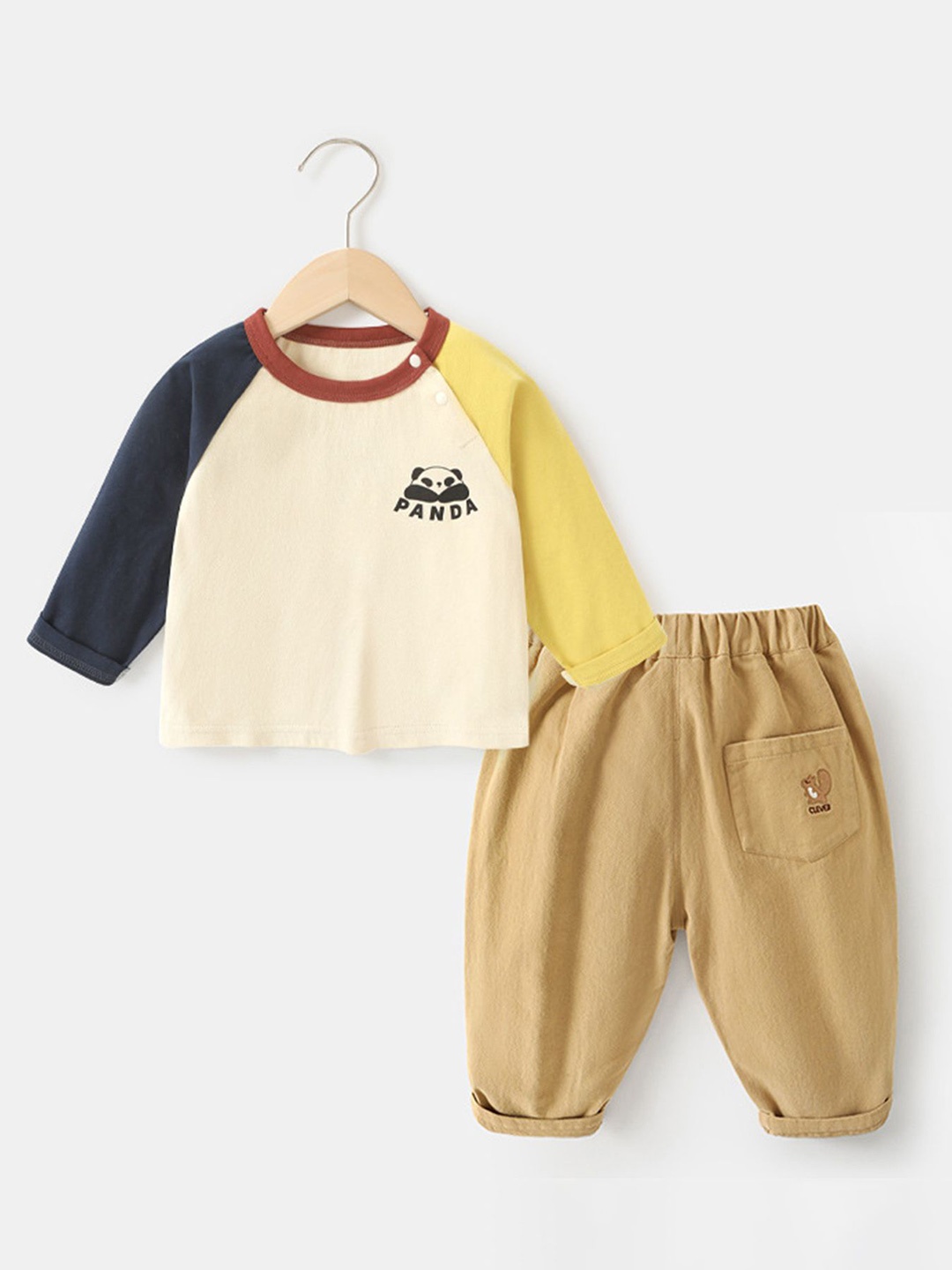 

LULU & SKY Girls Colourblocked Pure Cotton T-Shirt With Trouser, Beige
