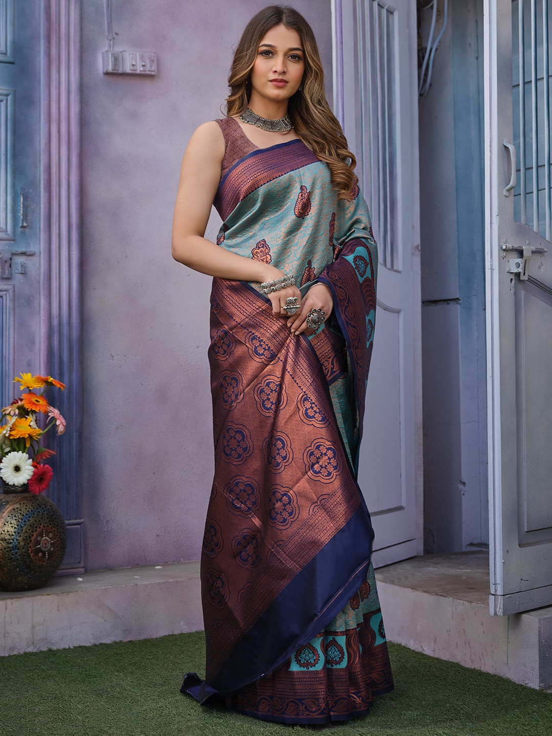 

Fashion Ritmo Woven Design Zari Pure Silk Saree, Blue