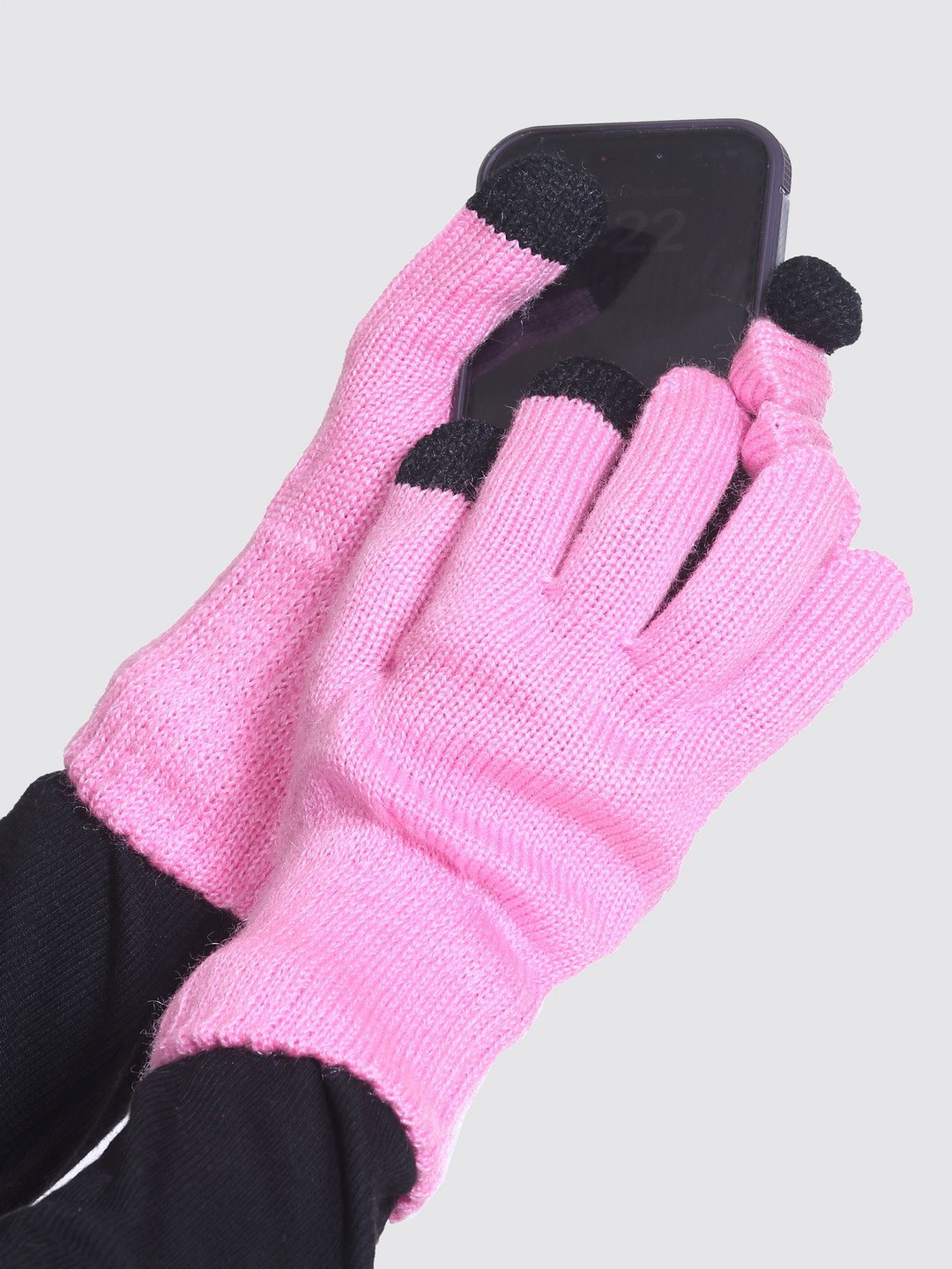 

513 Women Acrylic Winter Gloves, Pink