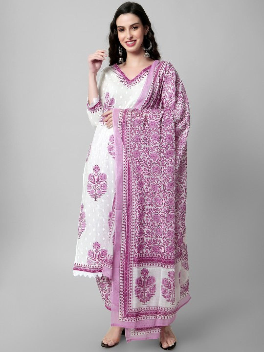 

KALINI Women Floral Printed Regular Pure Cotton Kurta with Salwar & With Dupatta, Purple