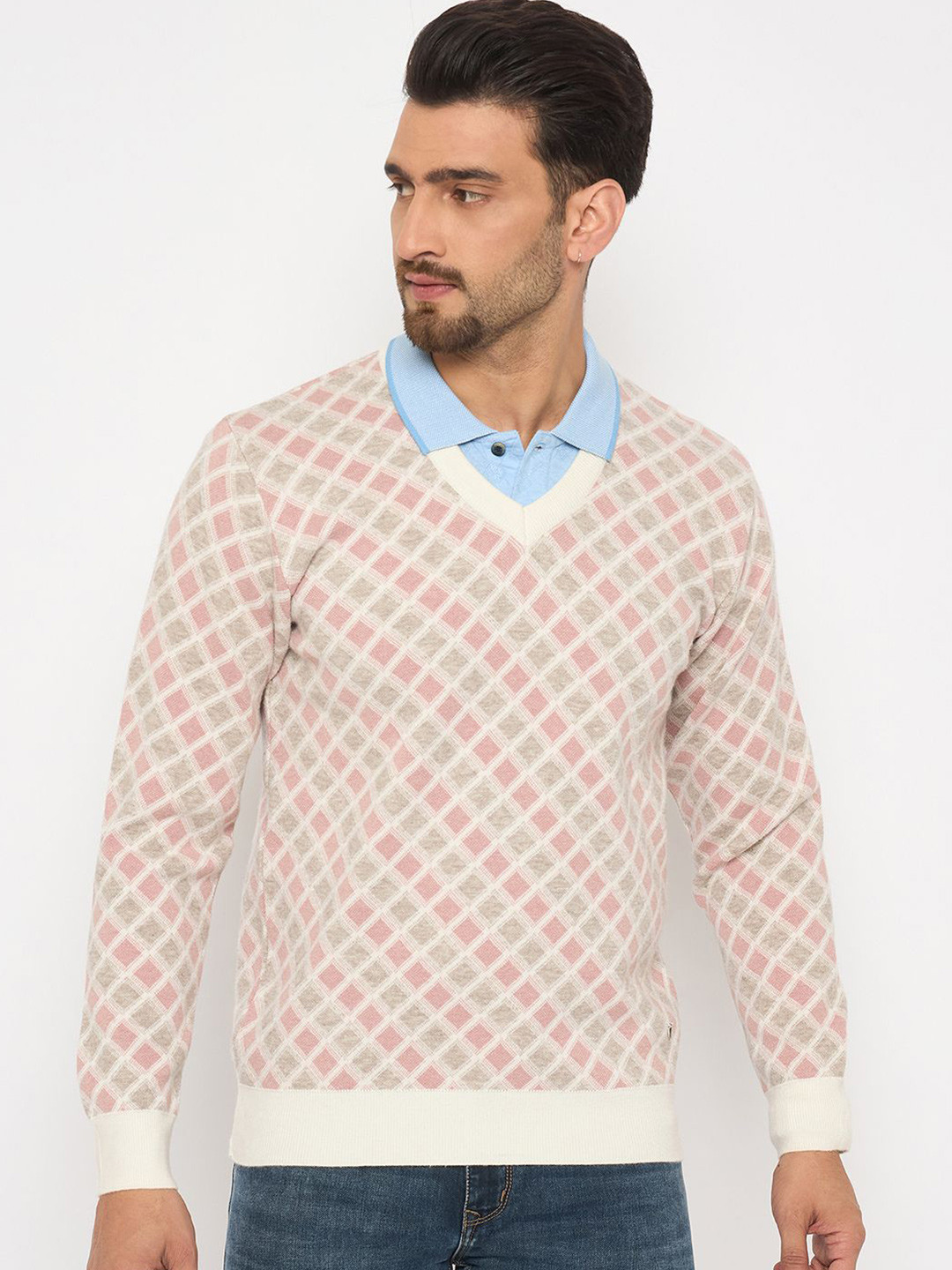 

Duke Men Checked Pullover, White
