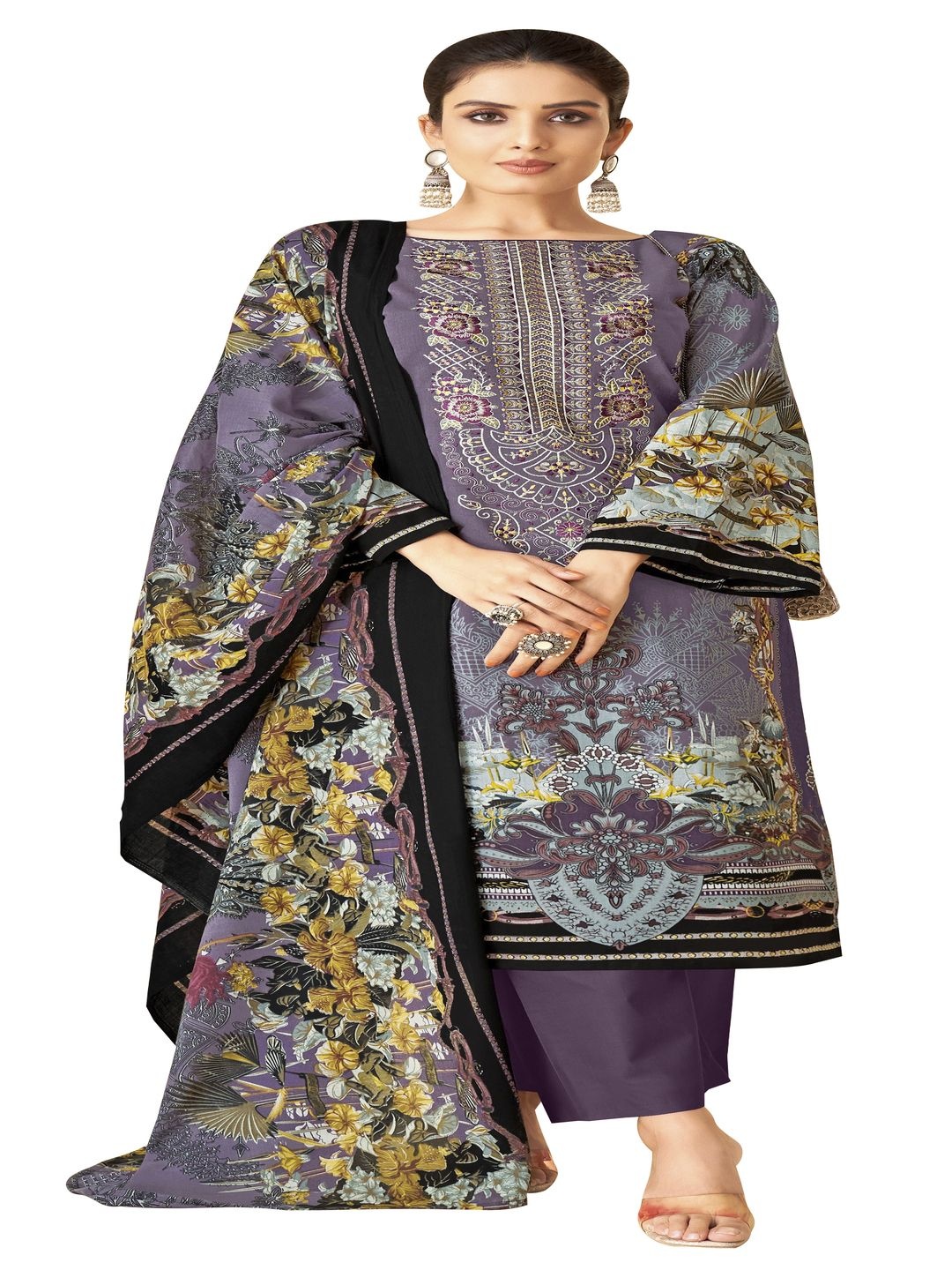 

DRAVINAM Trends Pure Cotton Unstitched Dress Material, Purple