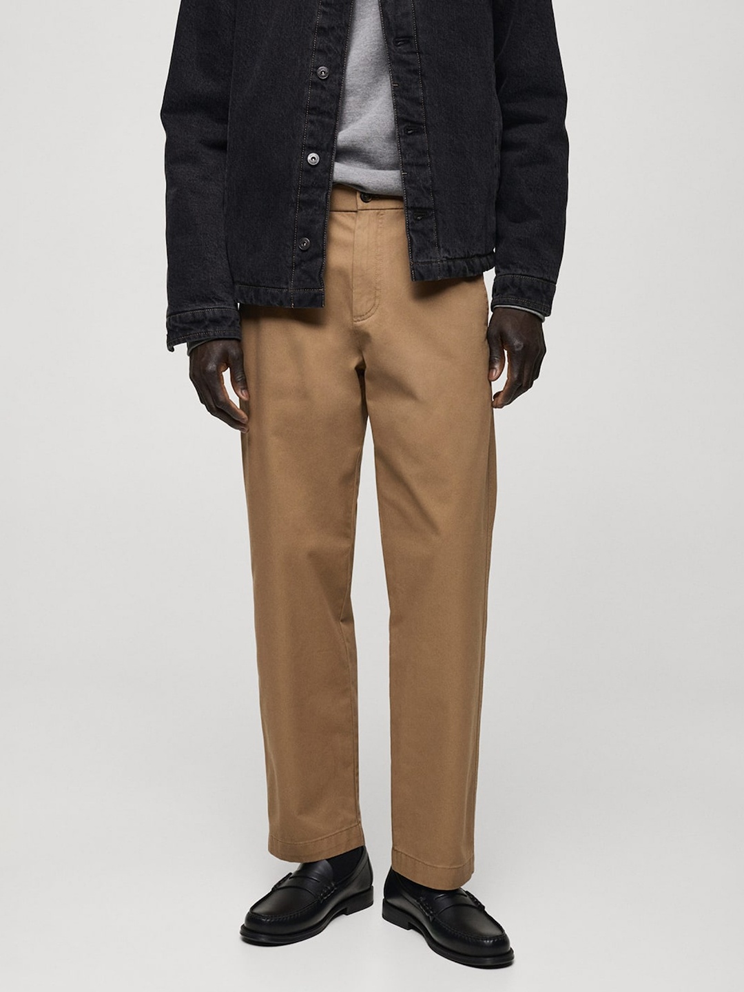

MANGO MAN Regular Fit Pure Cotton Trousers, Brown