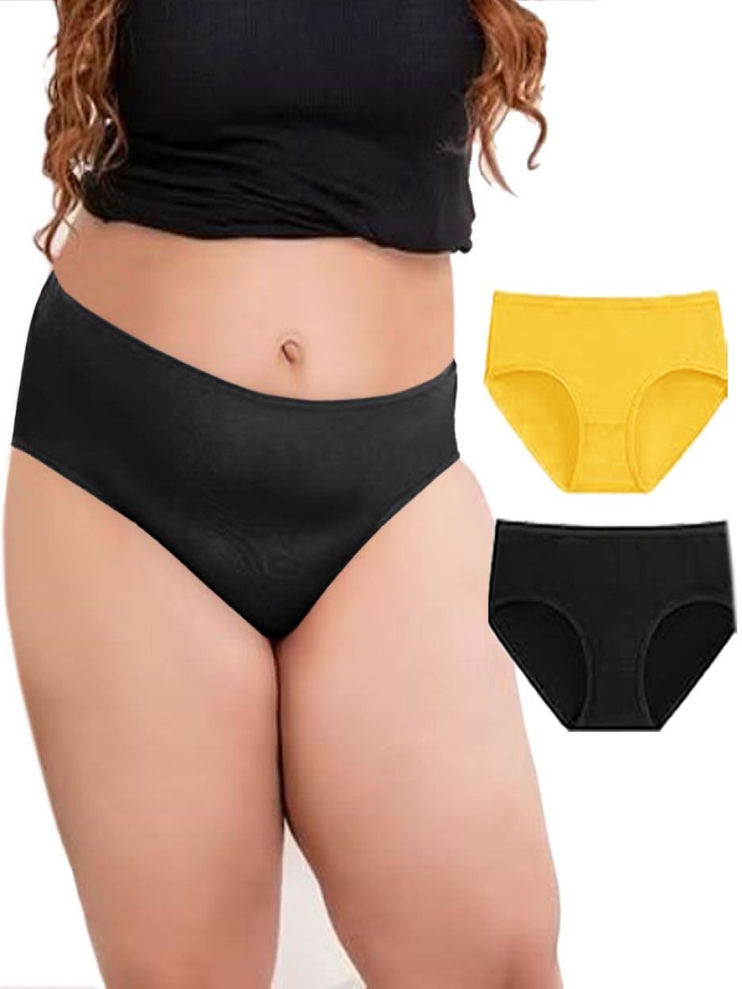 

Diving Deep Pack Of 2 Cotton Mid-Rise Hipster Briefs DD171 B, Y New Pant_ies_2 PC_L, Black
