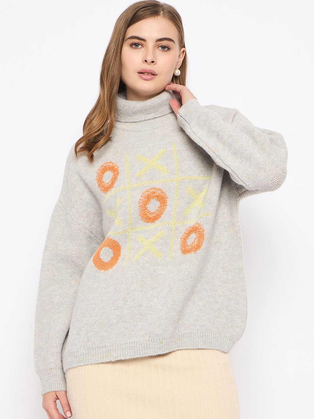 

Madame Women Printed Pullover, Grey