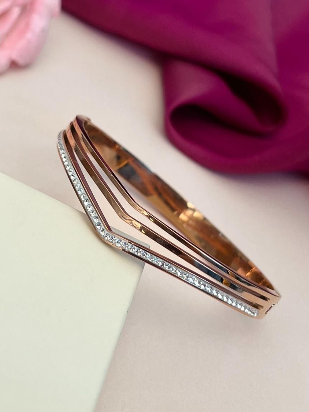 

ABDESIGNS Women Brass American Diamond Studded Rose Gold-Plated Kada Bracelet