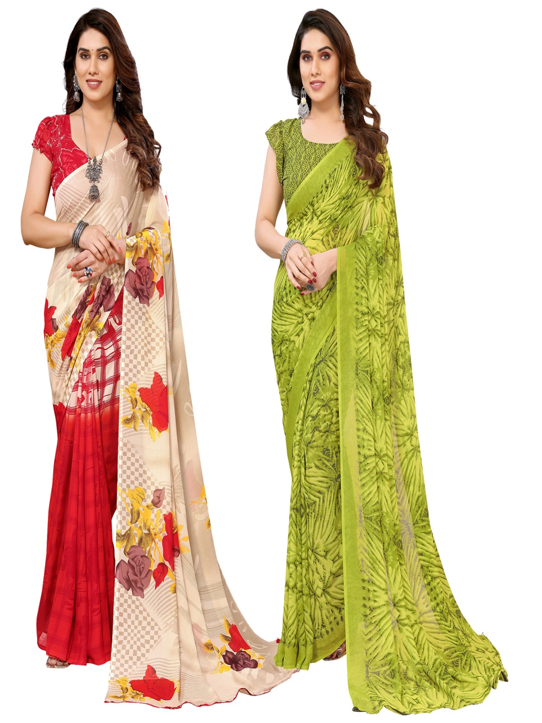 

ANAND SAREES Poly Georgette Saree, Green