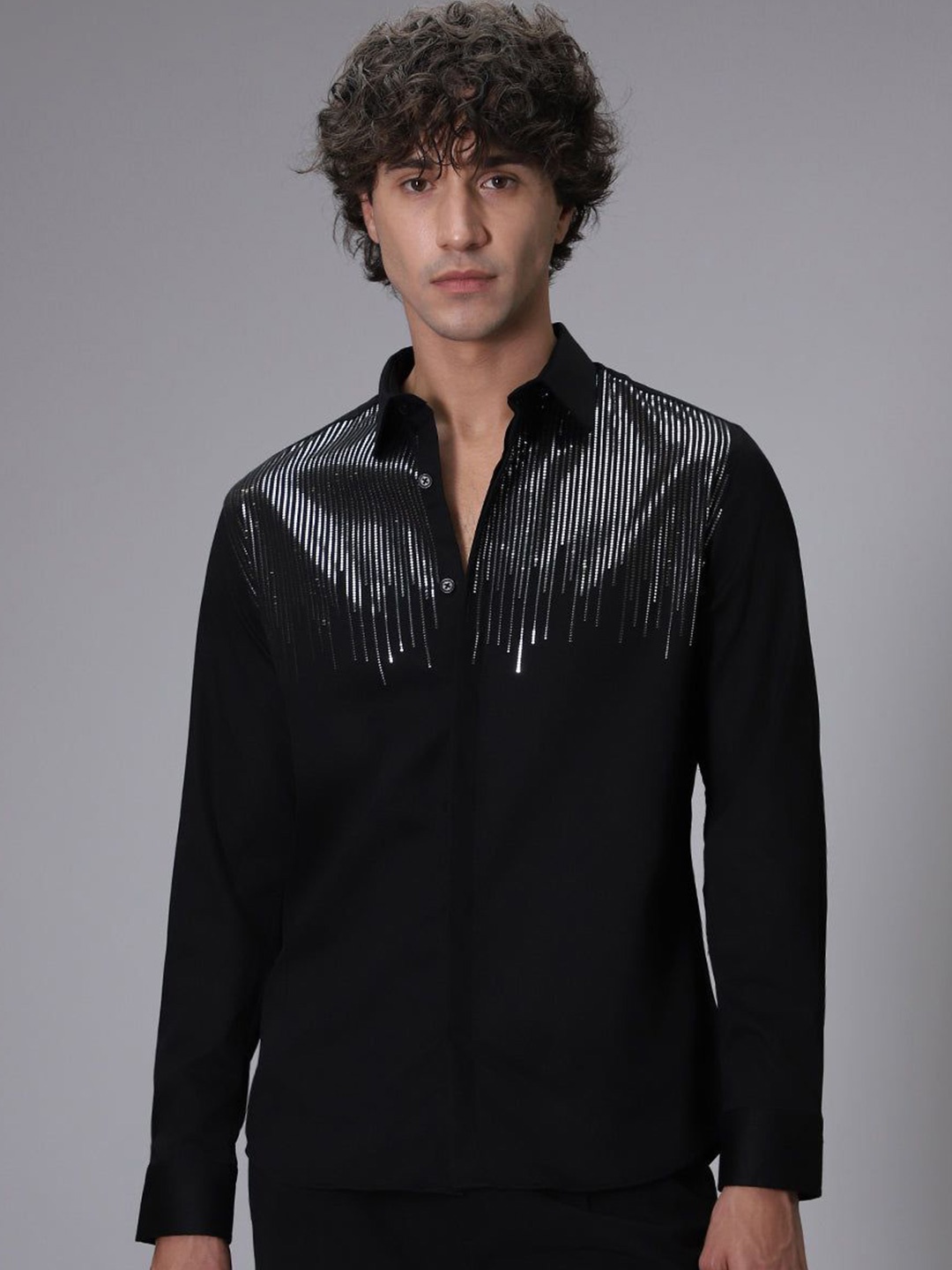 

Banana Club Men Classic Slim Fit Opaque Semiformal Shirt, Black