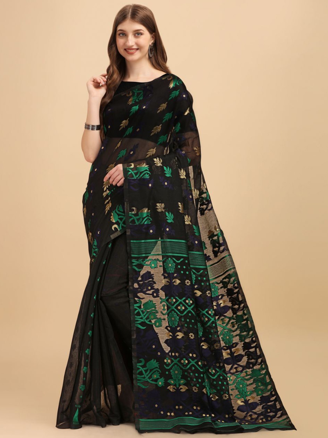 

choiceit Woven Design Zari Pure Silk Saree, Black