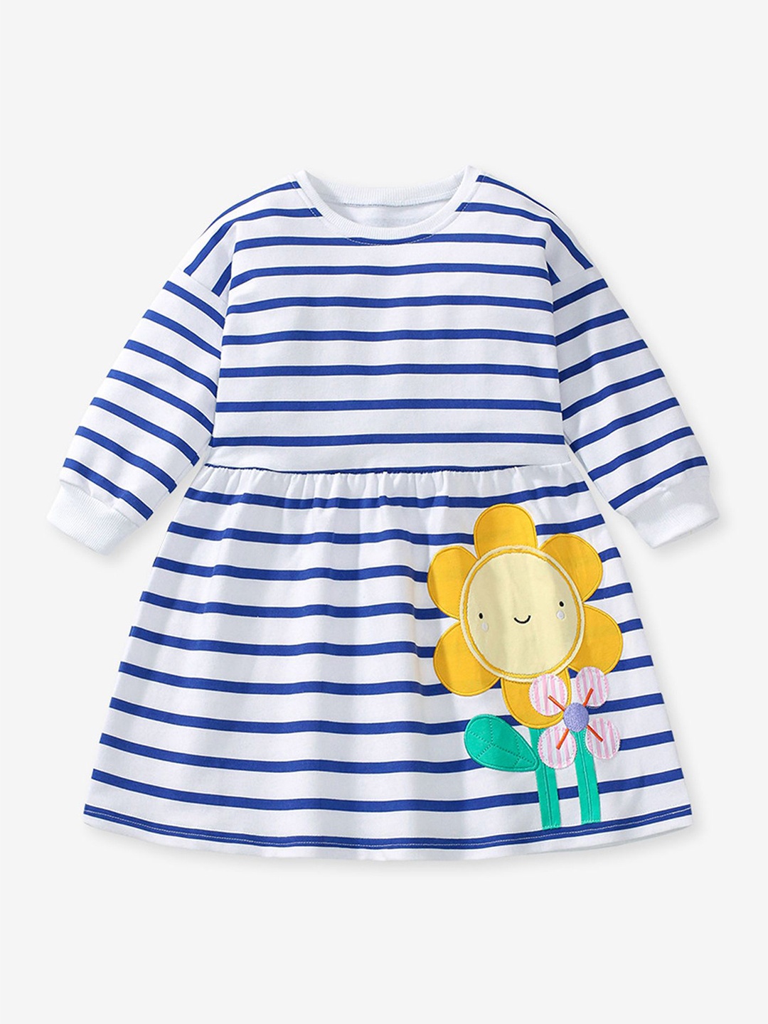 

LULU & SKY Striped Organic Cotton Fit & Flare Dress, White