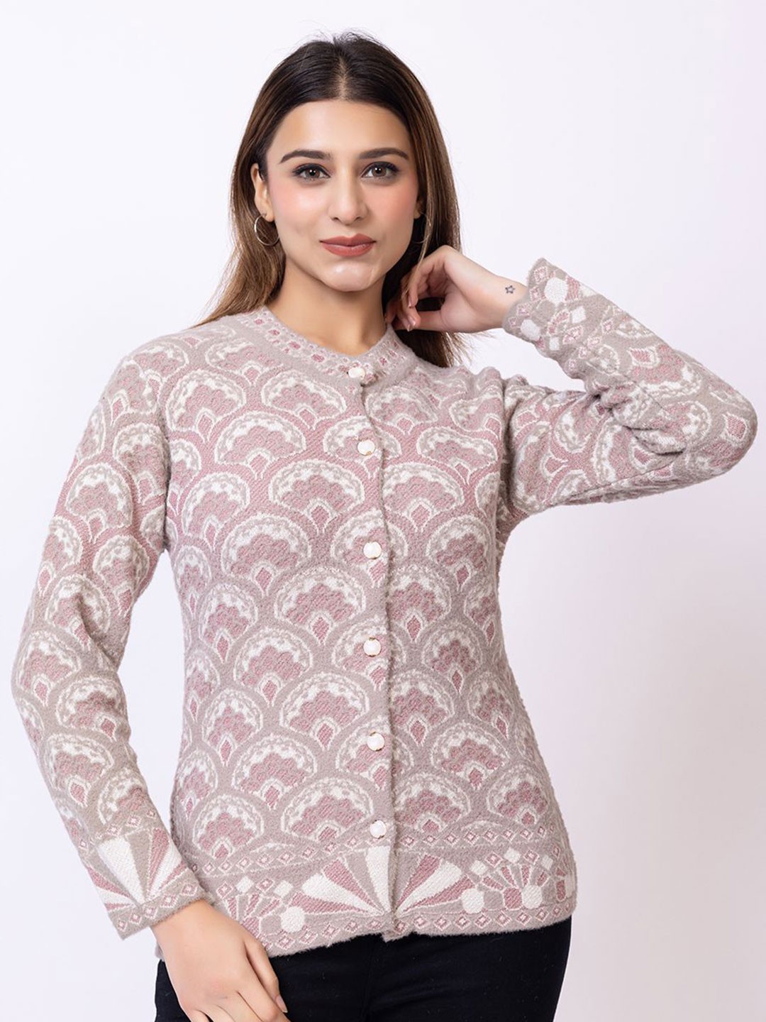 

Lady Leaf Women Woollen Cardigan, Lavender