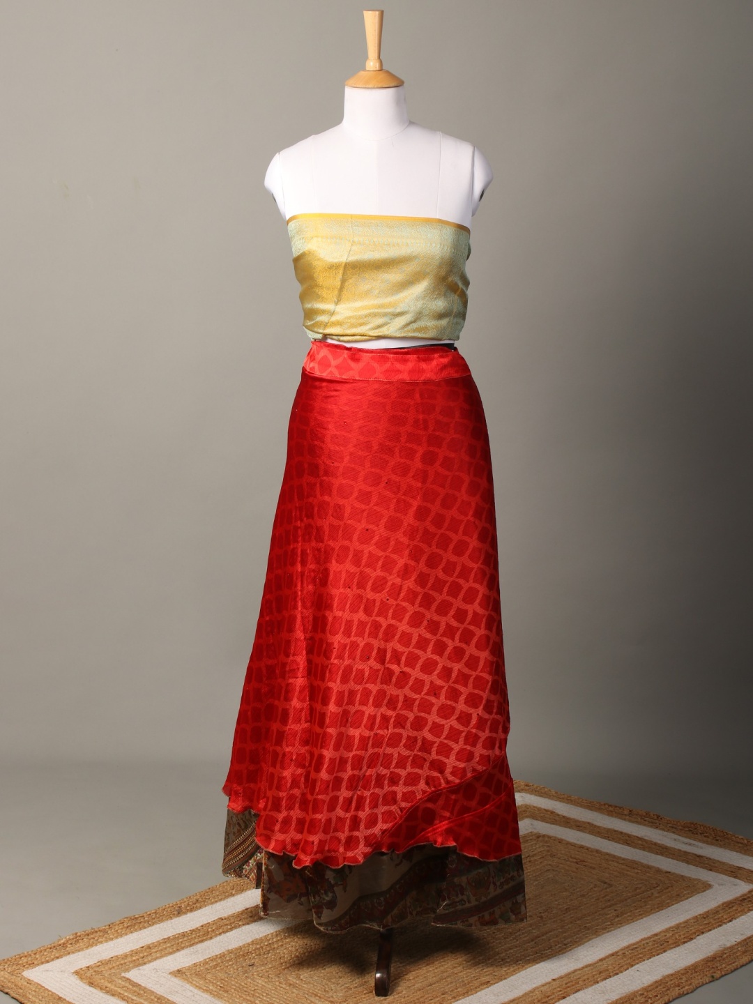 

Exotic India Printed Reversible Wrap Around Skirt, Red