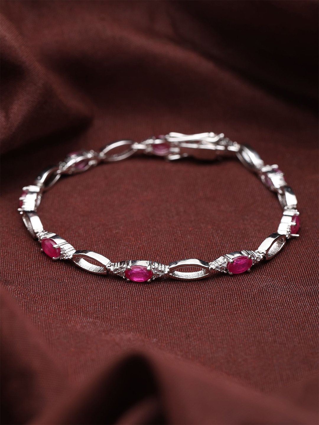 

Exotic India Sterling Silver Faceted Ruby Gemstone Tennis Bracelet