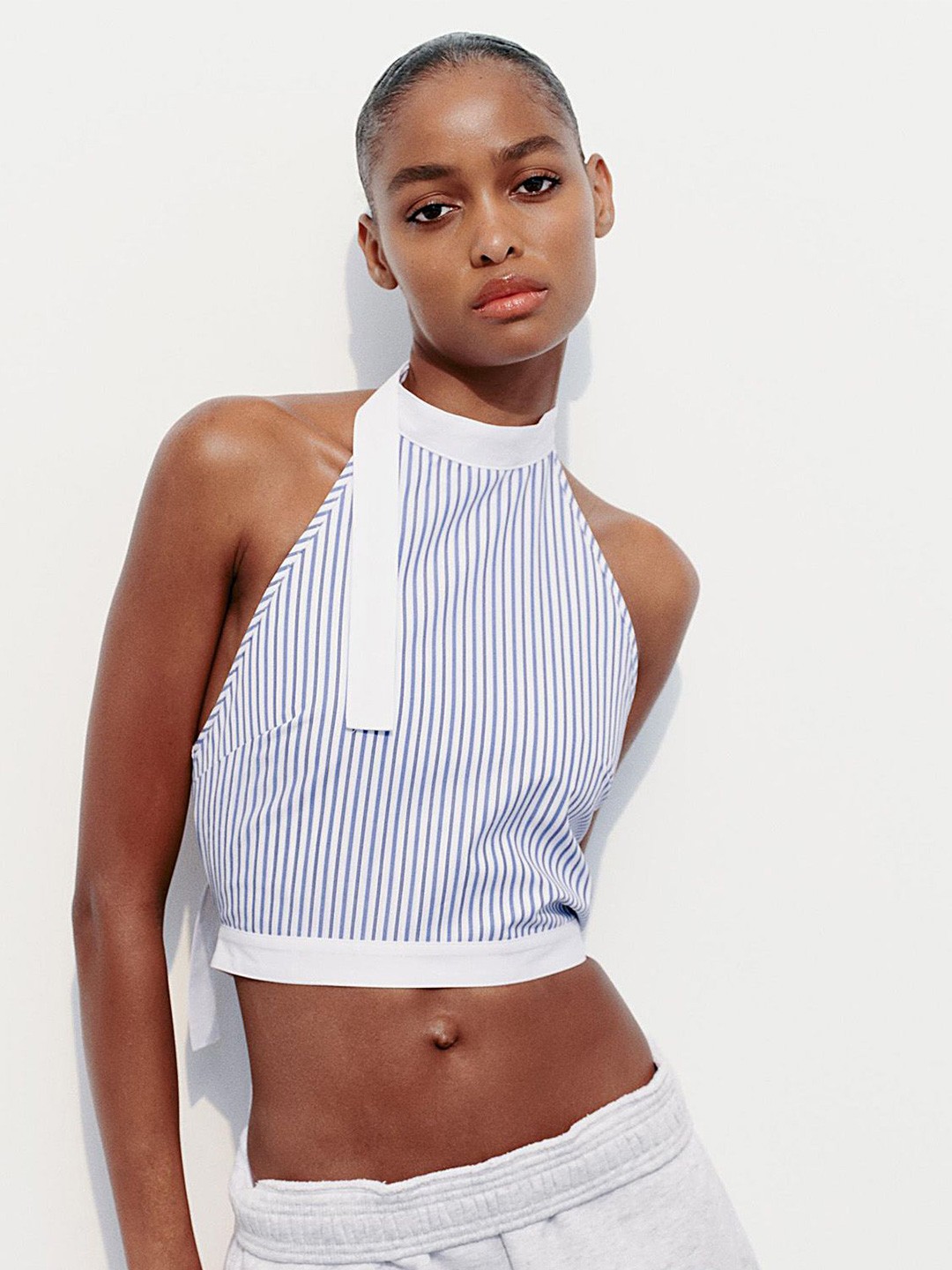 

LULU & SKY Striped Halter Neck Crop Top, Blue