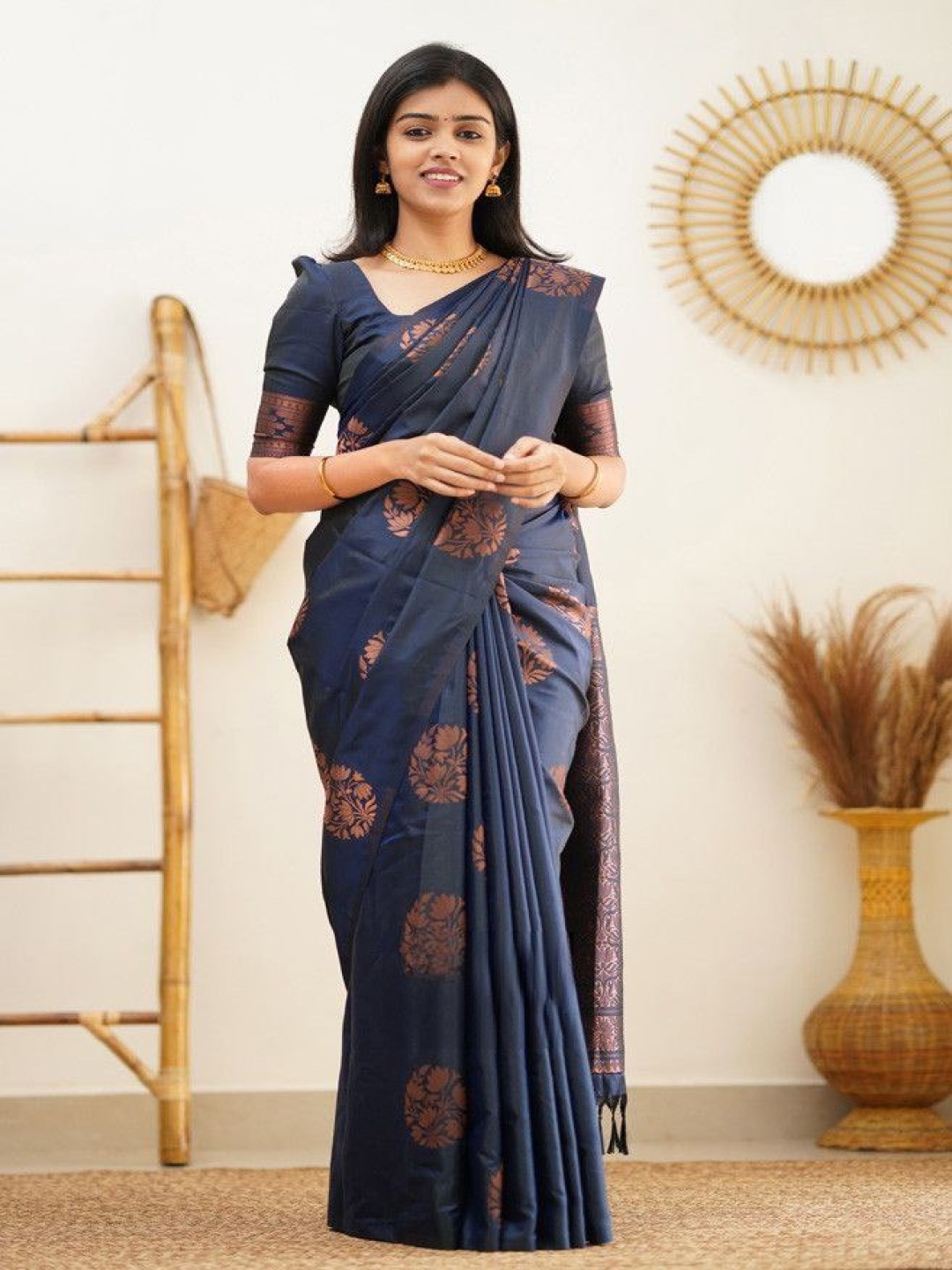 

KALINI Woven Design Zari Pure Silk Banarasi Saree, Blue