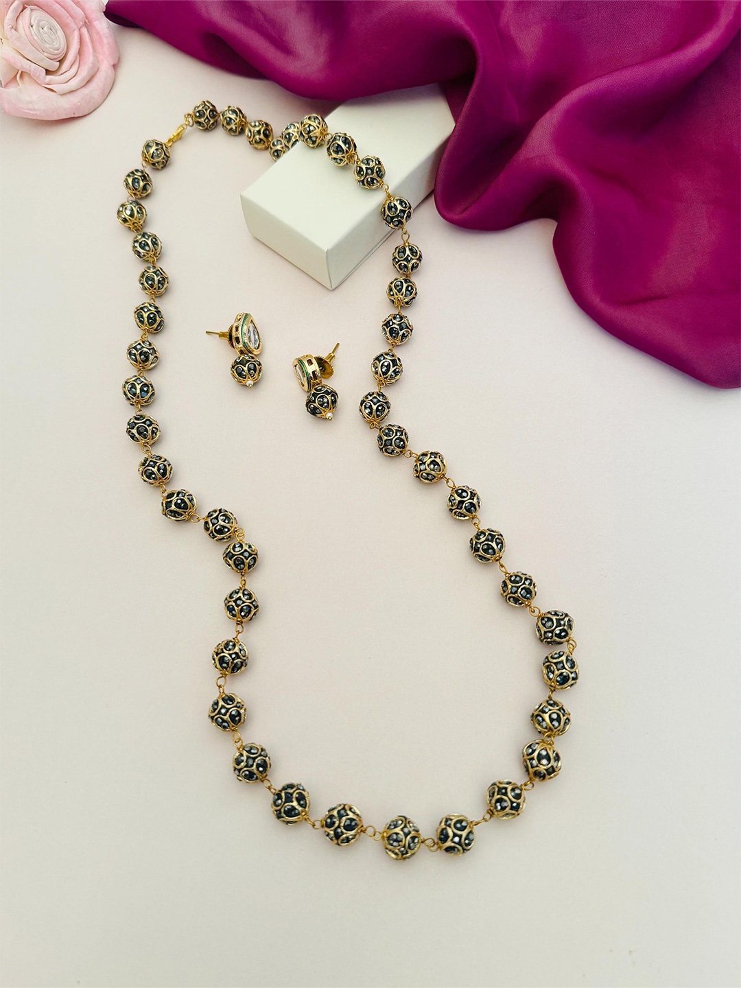

ABDESIGNS Gold-Plated Jaipur Beaded Necklace and Earrings