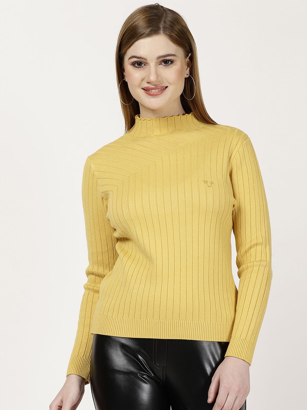 

FUTURO Women Striped Pullover, Yellow