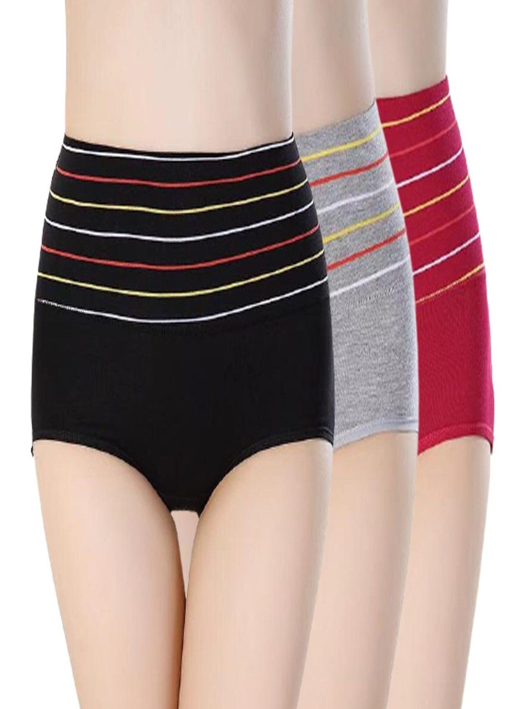

SHREE GANESH FASHION Women Pack Of 3 Cotton High-Rise Hipster Briefs, Black