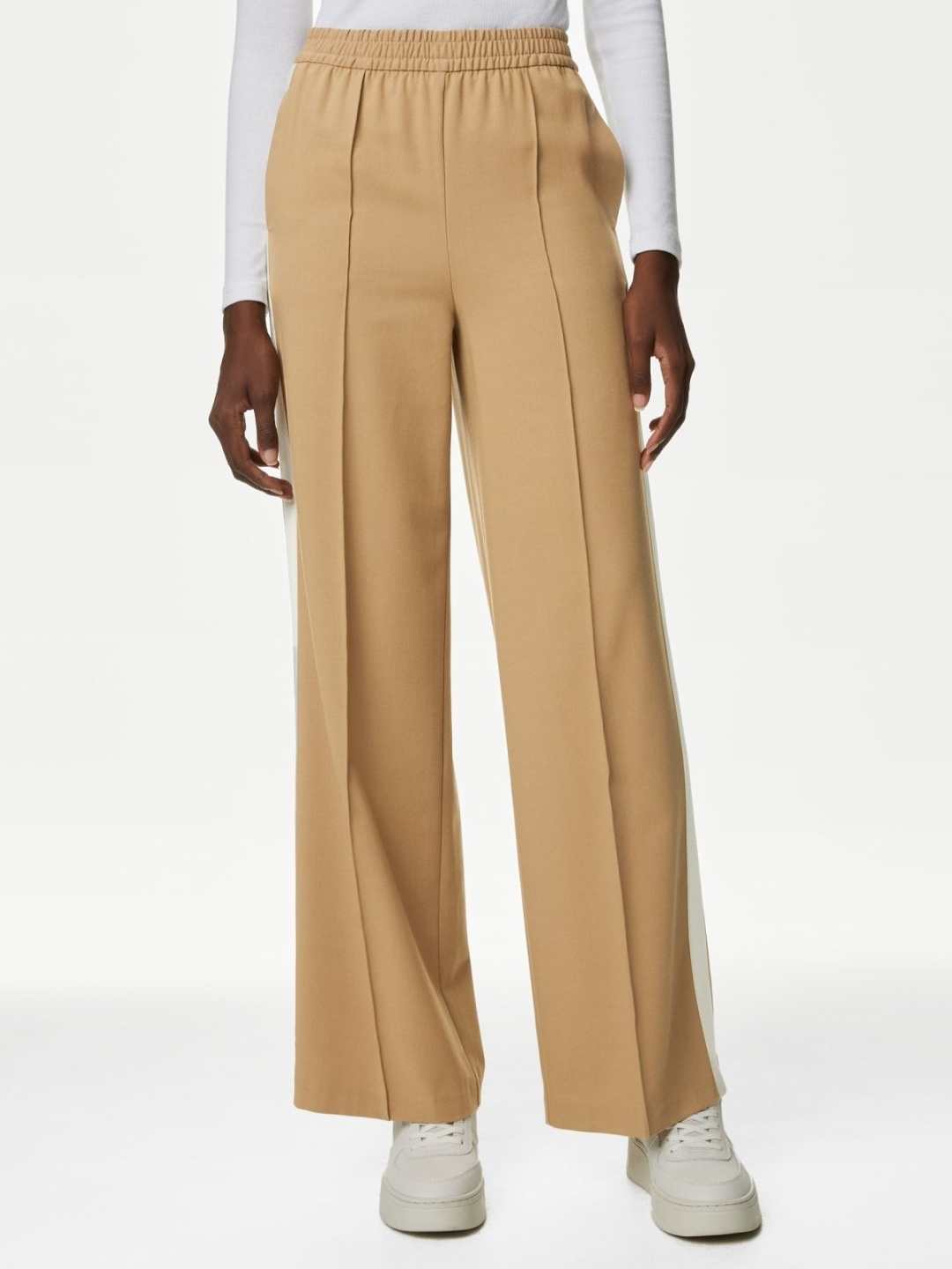 

Marks & Spencer Women High-Rise Chinos Trousers, Brown