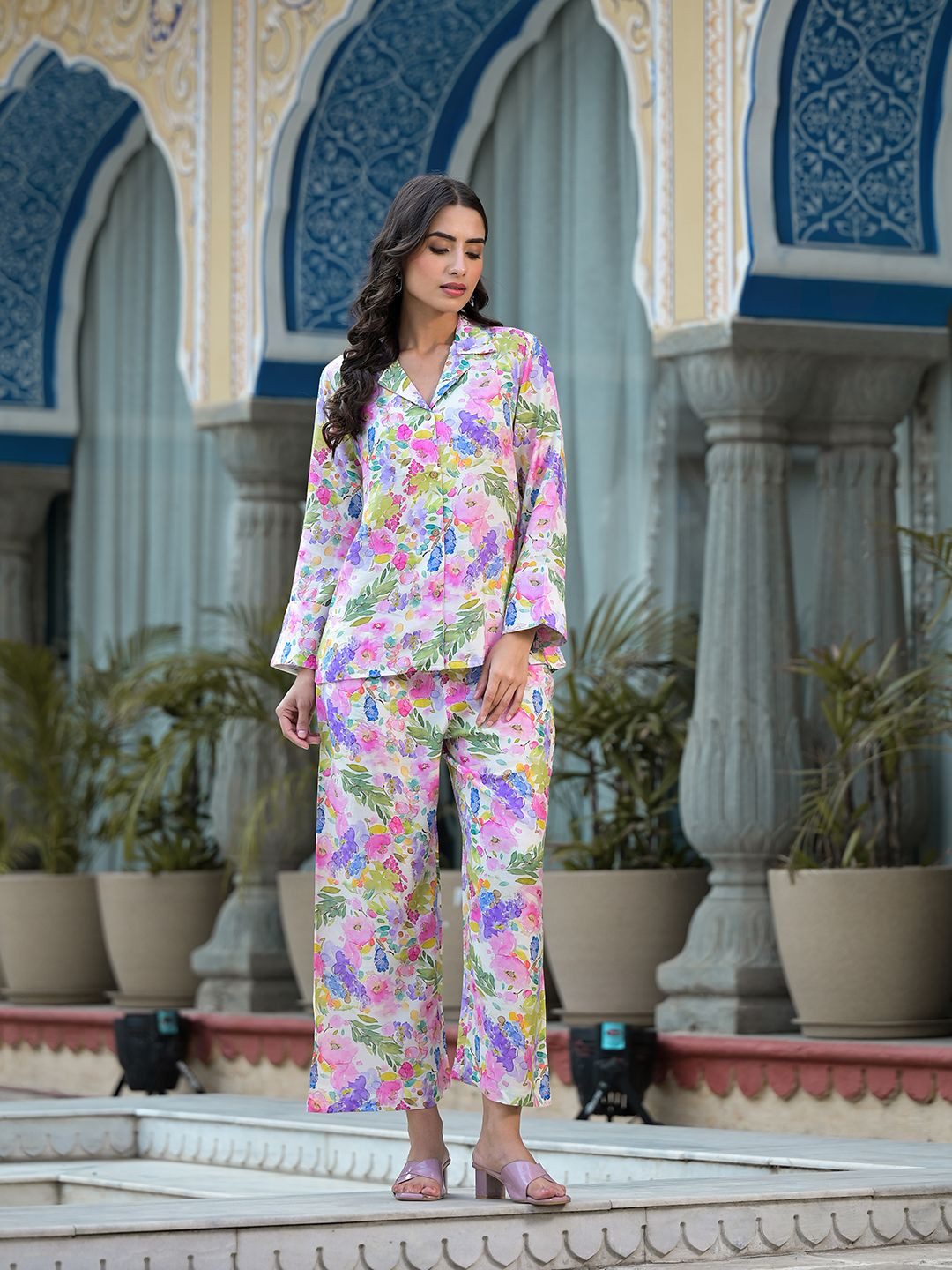 

BAESD Printed Long Sleeves Shirt With Trousers, Pink