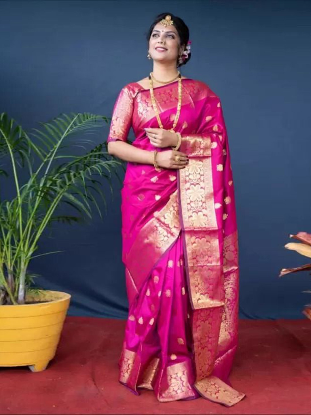 

KALINI Woven Design Zari Pure Silk Kanjeevaram Saree, Pink