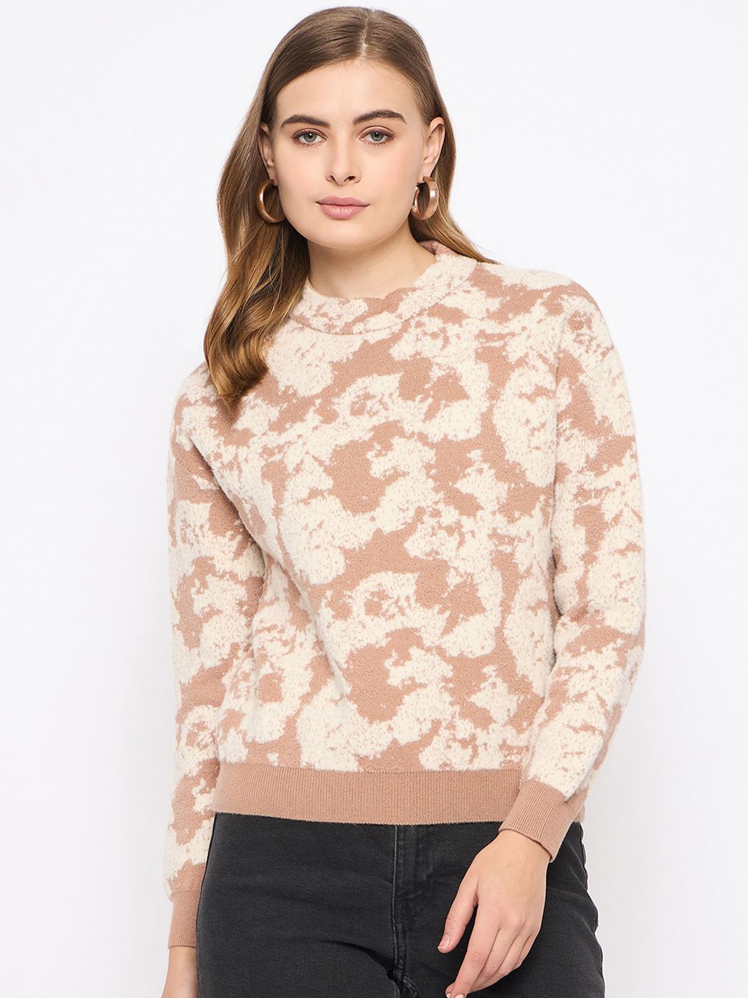 

Madame Women Printed Polyester PU Coated Pullover, Beige
