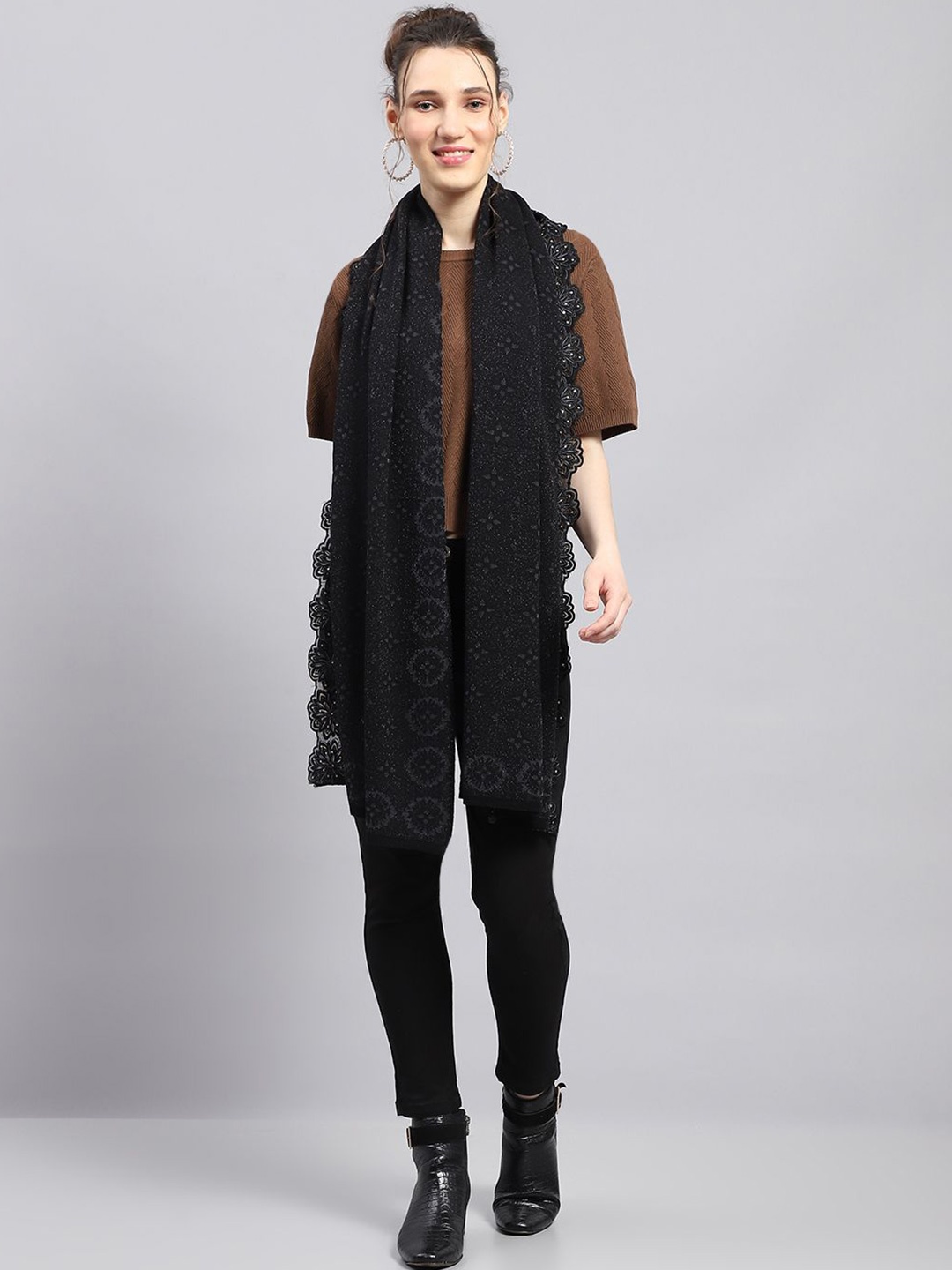 

Monte Carlo Women Embroidered Stole, Black