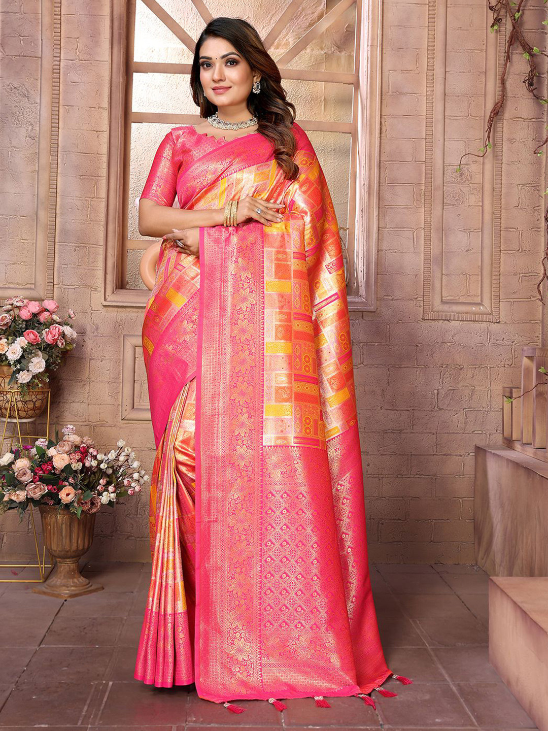 

Panzora Woven Design Zari Silk Blend Banarasi Saree, Yellow