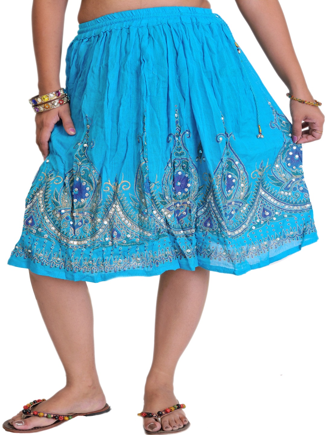 

Exotic India Embroidered Knee Skirts, Blue