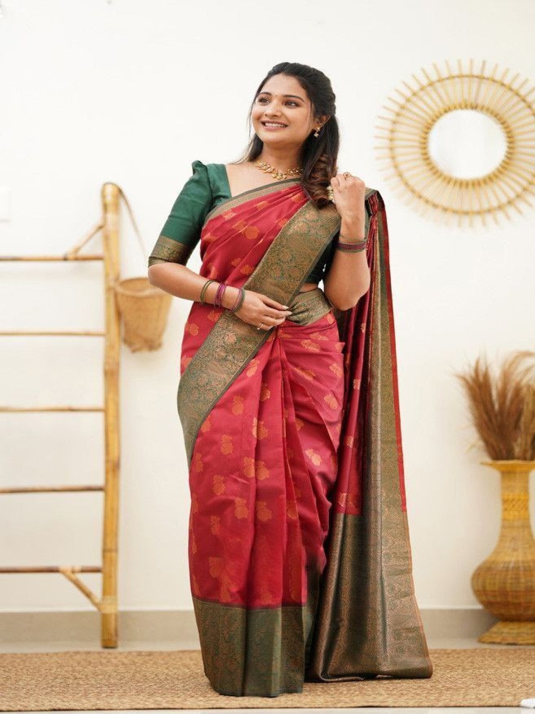 

KALINI Woven Design Pure Silk Saree, Red