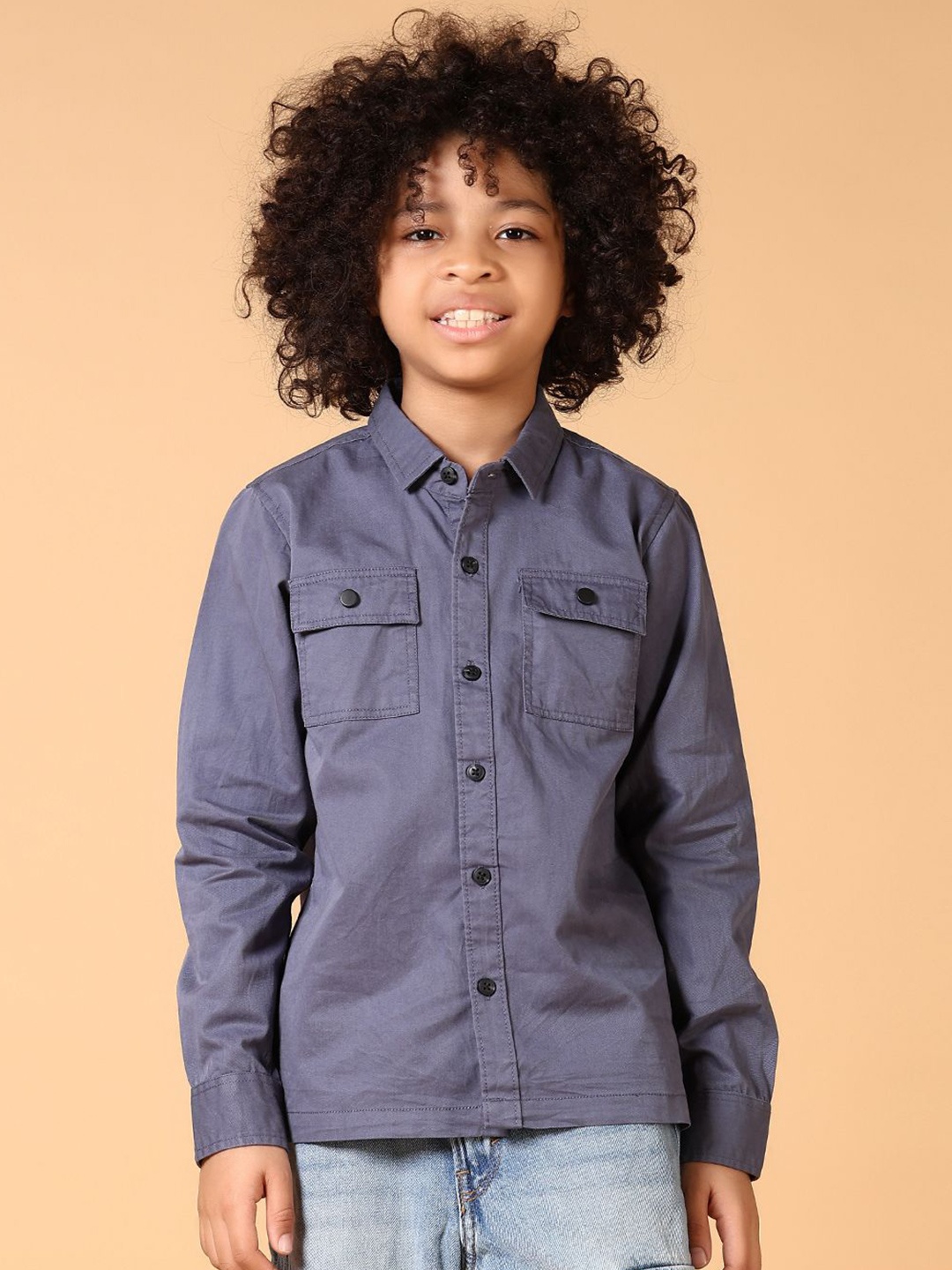 

V-Mart Boys Spread Collar Solid Cotton Casual Shirt, Blue