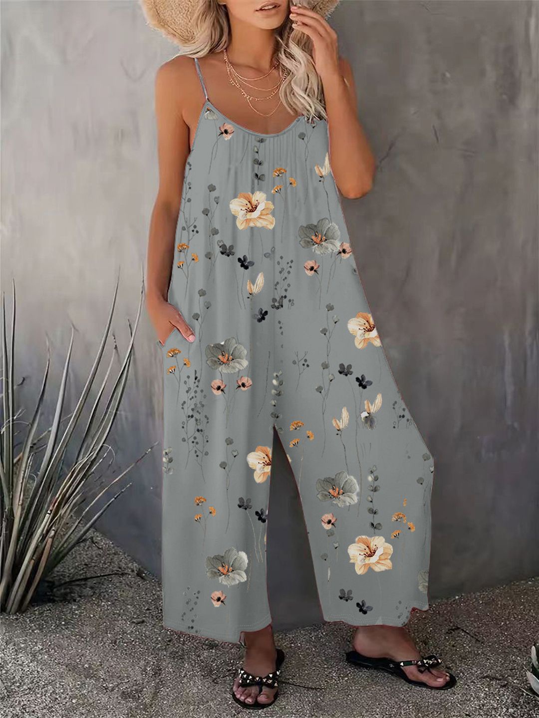 

StyleCast Printed Basic Jumpsuit, Grey